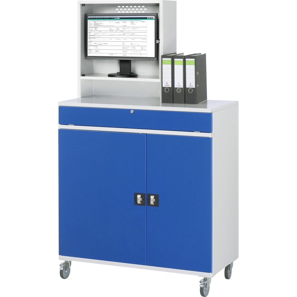 Produktabbildung Nr. 2: RAU mobiler Computer-Schrank, Monitorgehäuse, Tastaturauszug, Doppel-Flügeltür, Schubladenanzahl x H x B: 2 x 80 x 1.020 mm