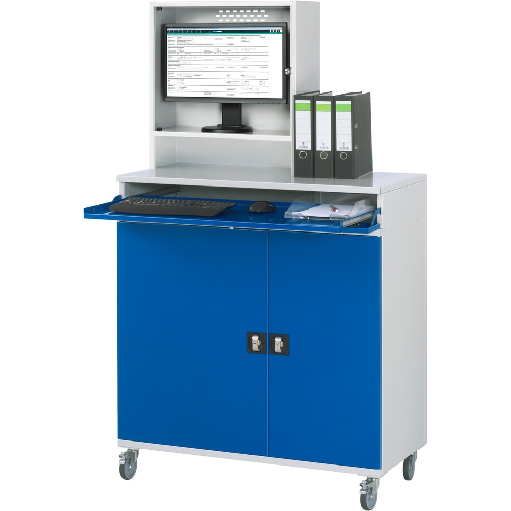 Produktabbildung Nr. 3: RAU mobiler Computer-Schrank, Monitorgehäuse, Tastaturauszug, Doppel-Flügeltür, Schubladenanzahl x H x B: 2 x 80 x 1.020 mm