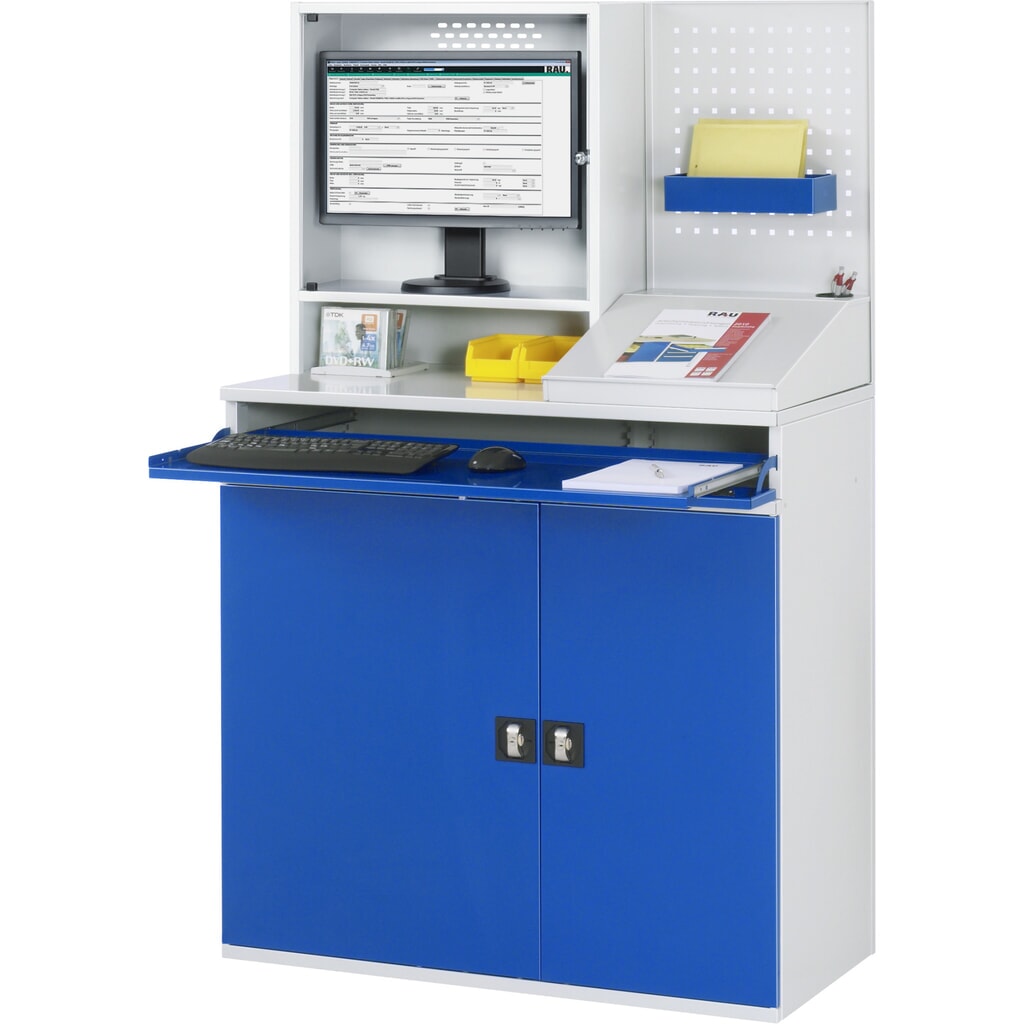 Produktabbildung Nr. 3: RAU Computer-Schrank, Monitorgehäuse, Tastaturauszug, Doppel-Flügeltür, Lochplattenrückwand, Schubladenanzahl x H x B: 1 x 80 x 1.020 mm
