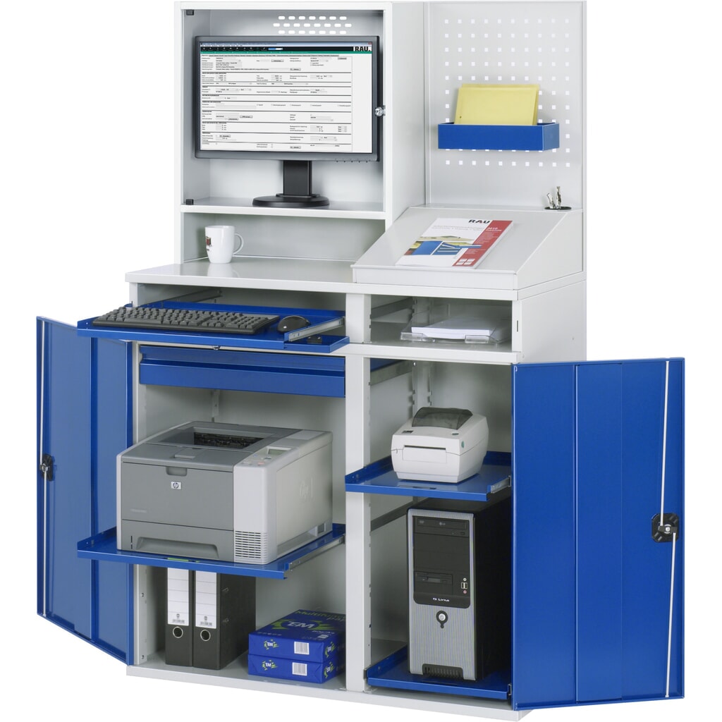 RAU Computer-Schrank, Monitorgehäuse, Tastaturauszug, Doppel-Flügeltür, Lochplattenrückwand, Schubladenanzahl x H x B: 1 x 80 x 650 mm Produktabbildung: RAU Computer-Schrank, Monitorgehäuse, Tastaturauszug, Doppel-Flügeltür, Lochplattenrückwand, Schubladenanzahl x H x B: 1 x 80 x 650 mm