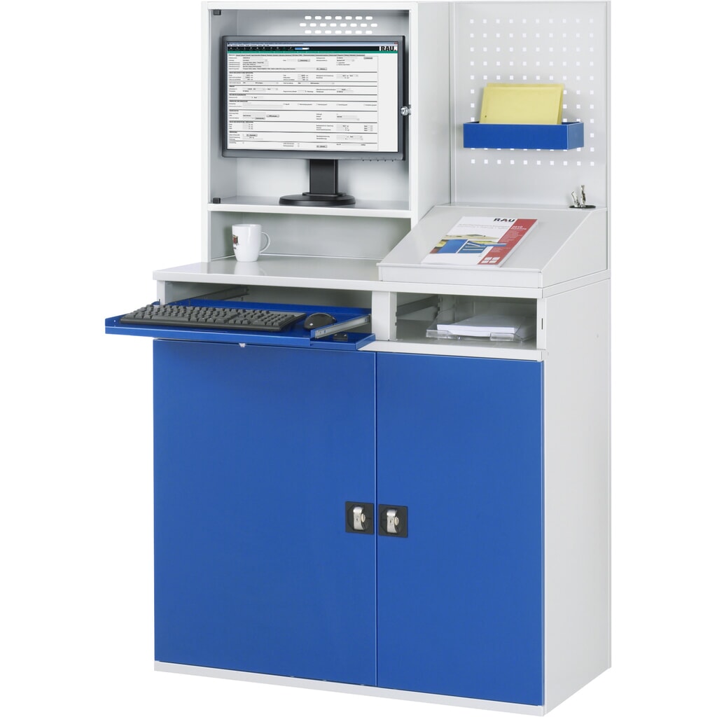 RAU Computer-Schrank, Monitorgehäuse, Tastaturauszug, Doppel-Flügeltür, Lochplattenrückwand, Schubladenanzahl x H x B: 1 x 80 x 650 mm Produktabbildung Nr. 2: RAU Computer-Schrank, Monitorgehäuse, Tastaturauszug, Doppel-Flügeltür, Lochplattenrückwand, Schubladenanzahl x H x B: 1 x 80 x 650 mm