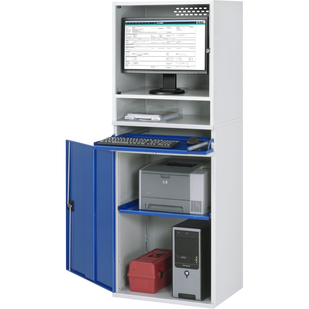 Produktabbildung: RAU Computer-Schrank, Monitorgehäuse, Tastaturauszug, Flügeltür, stationär