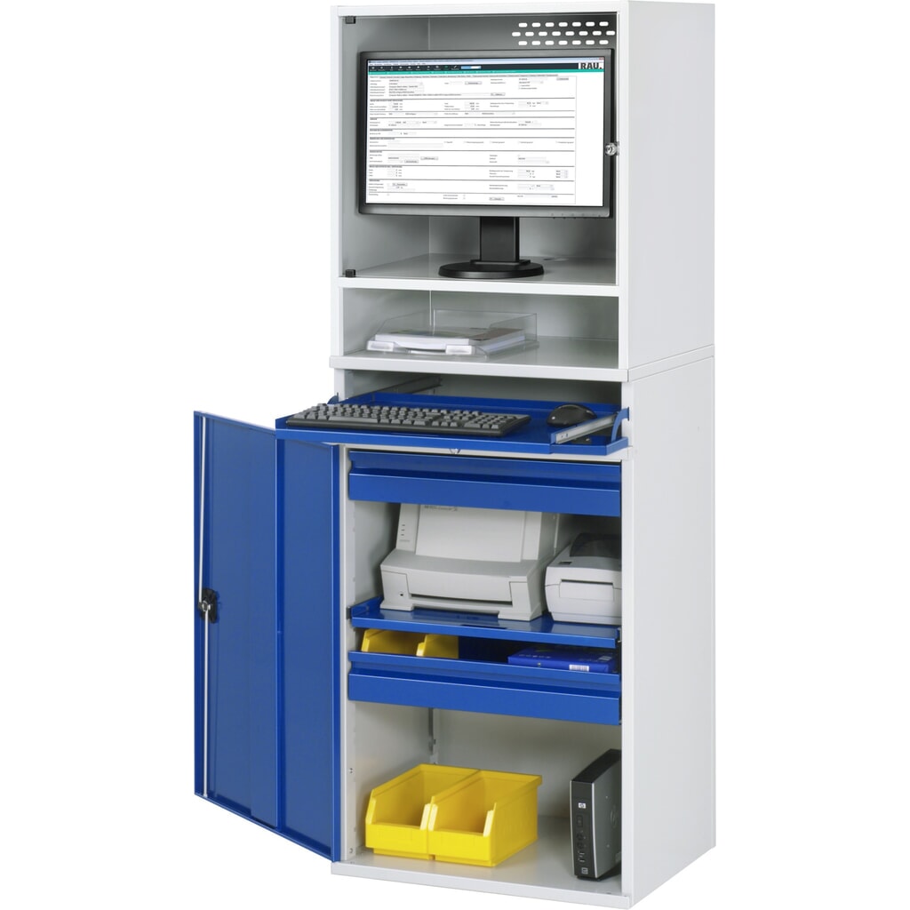 Produktabbildung Nr. 4: RAU Computer-Schrank, Monitorgehäuse, Tastaturauszug, Flügeltür, Schubladenanzahl x H x B: 2 x 80 x 570 mm