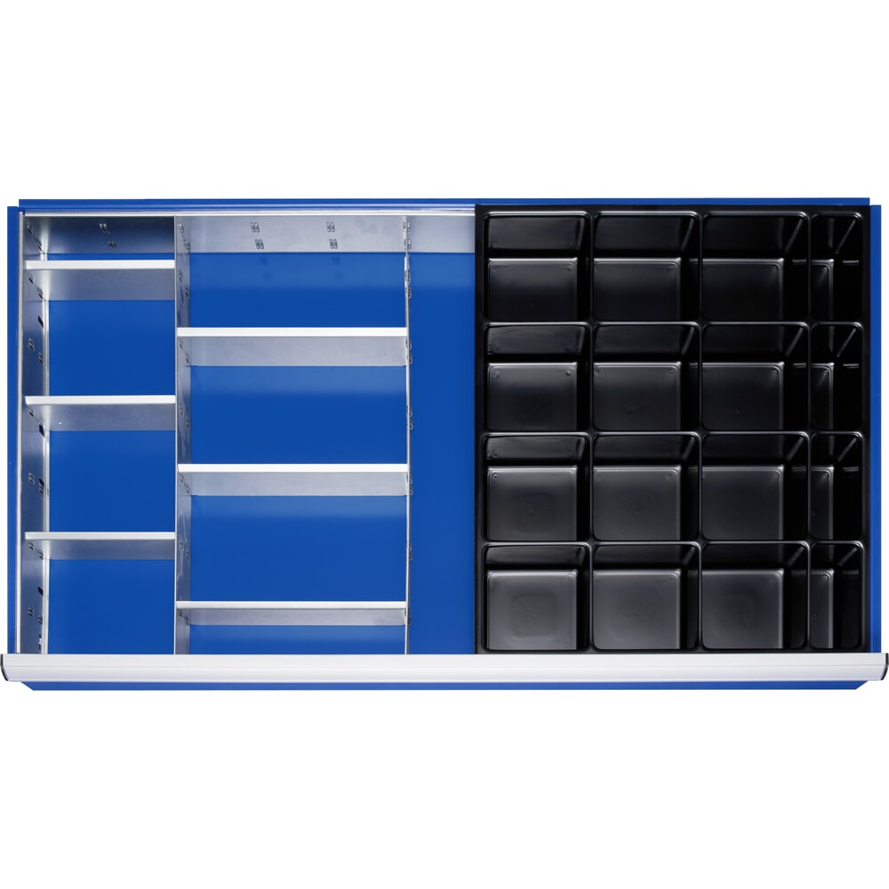 Produktabbildung: RAU Einteilungsset für Schublade, HxBxT 90 x 1.055 x 560 mm, mit 4-tlg. Rasterleisten-Set und 3 Trennwände, Grösse XXL für Fronthöhe 120-360 mm