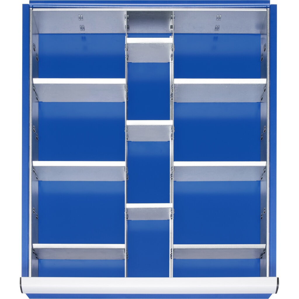 Produktabbildung: RAU Einteilungsset für Schublade, HxBxT 90 x 490 x 560 mm, mit 4-tlg. Rasterleisten-Set und 2 Trennwände, Grösse L für Fronthöhe 120-150 mm