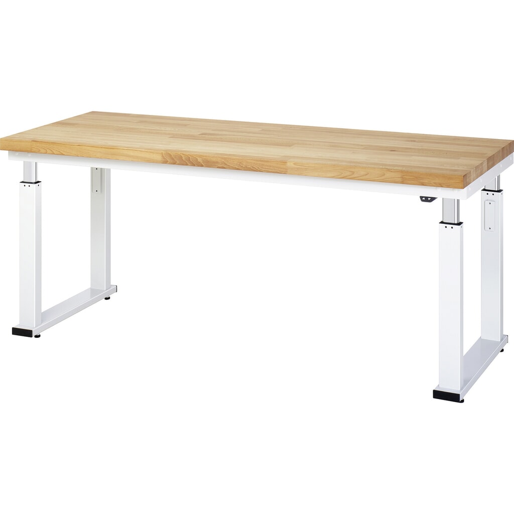 RAU elektrisch höhenverstellbare Werkbank Serie adlatus 600, HxBxT 740-1.140 x 2.000 x 700 mm, Arbeitsplatte Buche Produktabbildung: RAU elektrisch höhenverstellbare Werkbank Serie adlatus 600, HxBxT 740-1.140 x 2.000 x 700 mm, Arbeitsplatte Buche