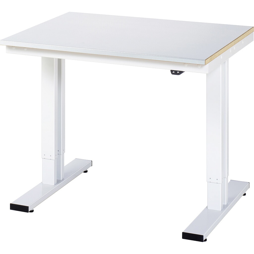 Produktabbildung: RAU elektrisch höhenverstellbarer Werktisch Serie adlatus 300, HxBxT 720-1.120 x 1.000 x 800 mm, Stahlblechbelag Arbeitsplatte
