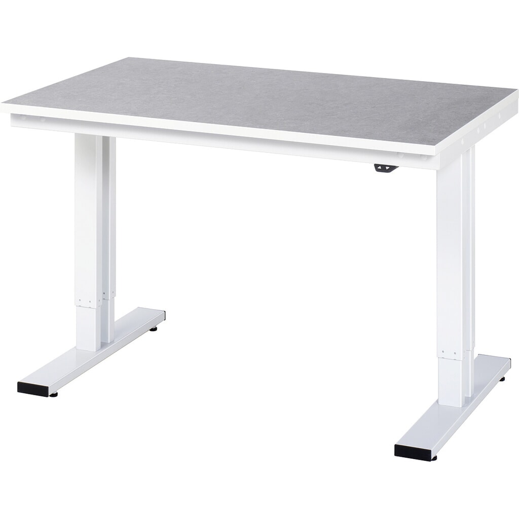 RAU elektrisch höhenverstellbarer Werktisch Serie adlatus 300, HxBxT 720-1.120 x 1.250 x 800 mm, Linoleum-/Universal-Belag Arbeitsplatte Produktabbildung: RAU elektrisch höhenverstellbarer Werktisch Serie adlatus 300, HxBxT 720-1.120 x 1.250 x 800 mm, Linoleum-/Universal-Belag Arbeitsplatte