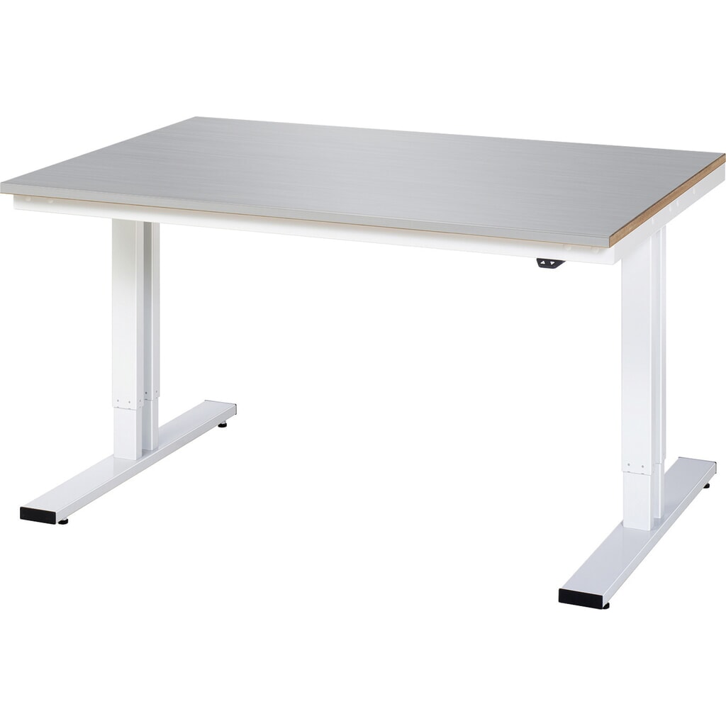 Produktabbildung: RAU elektrisch höhenverstellbarer Werktisch Serie adlatus 300, HxBxT 720-1.120 x 1.500 x 1.000 mm, Edelstahlblech-Belag Arbeitsplatte