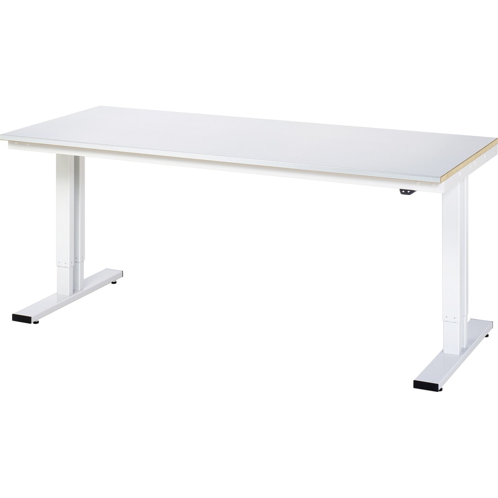 RAU elektrisch höhenverstellbarer Werktisch Serie adlatus 300, HxBxT 720-1.120 x 2.000 x 800 mm, Stahlblechbelag Arbeitsplatte Produktabbildung: RAU elektrisch höhenverstellbarer Werktisch Serie adlatus 300, HxBxT 720-1.120 x 2.000 x 800 mm, Stahlblechbelag Arbeitsplatte