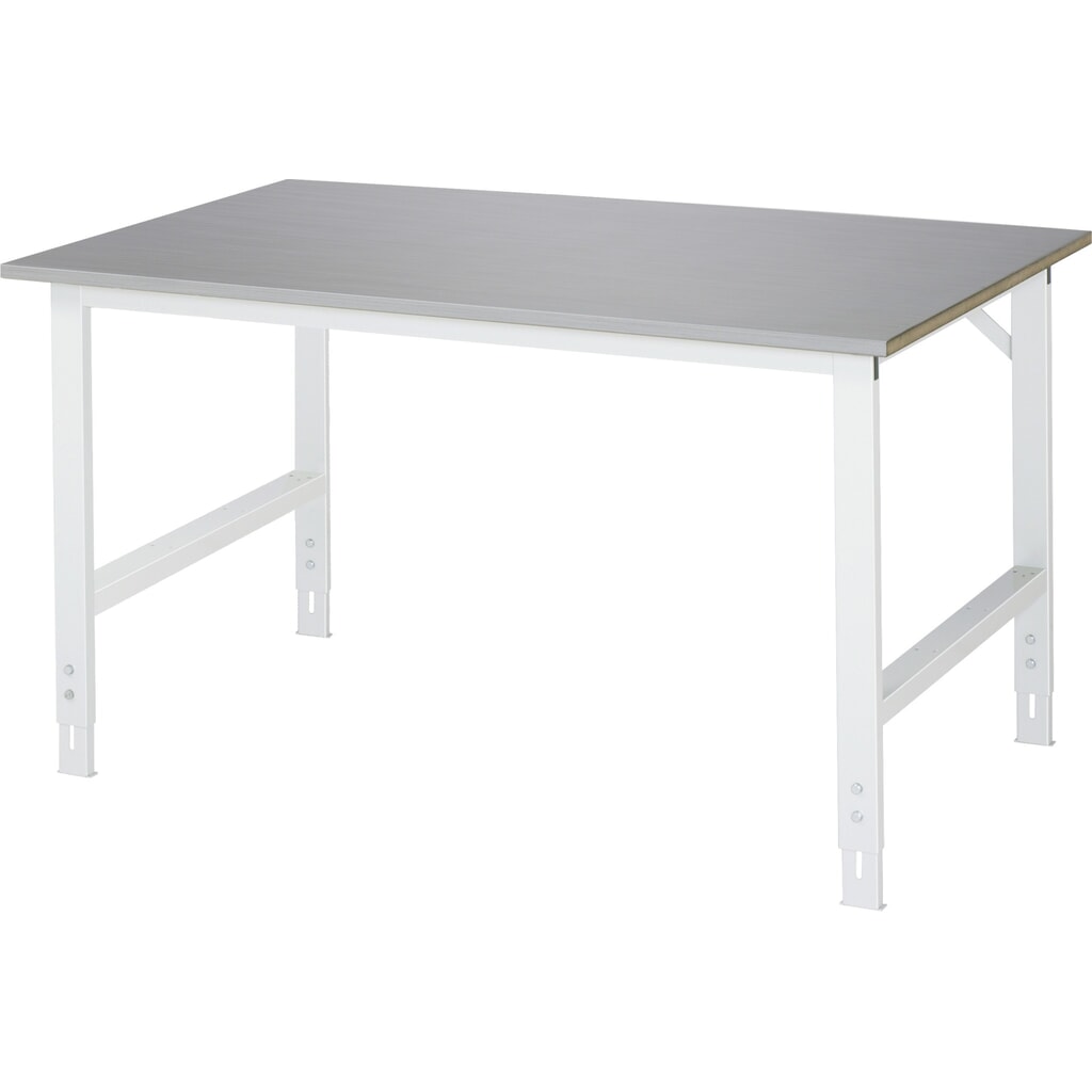 RAU höhenverstellbarer Werktisch Serie TOM, HxBxT 760-1.080 x 1.500 x 1.000 mm, Arbeitsplatte Edelstahlblech-Belag Produktabbildung: RAU höhenverstellbarer Werktisch Serie TOM, HxBxT 760-1.080 x 1.500 x 1.000 mm, Arbeitsplatte Edelstahlblech-Belag