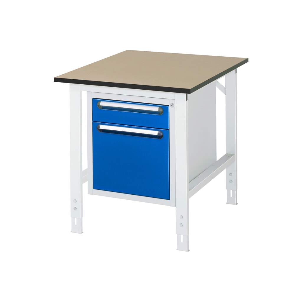 Produktabbildung: RAU höhenverstellbarer Werktisch Serie TOM, HxBxT 760-1.080 x 750 x 1.000 mm, 2 Schubladen, MDF Arbeitsplatte