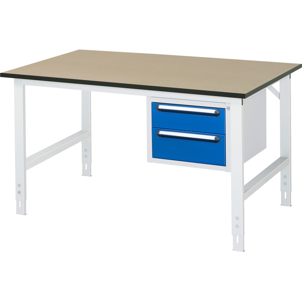 Produktabbildung: RAU höhenverstellbarer Werktisch Serie TOM, HxBxT 760-1.080 x 1.500 x 1.000 mm, 2 Schubladen, MDF Arbeitsplatte