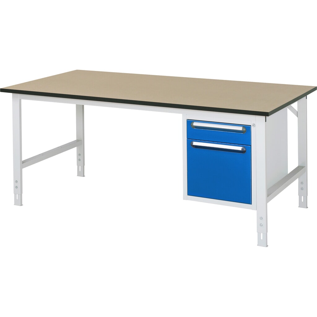 Produktabbildung: RAU höhenverstellbarer Werktisch Serie TOM, HxBxT 760-1.080 x 2.500 x 1.000 mm, 2 Schubladen, MDF Arbeitsplatte