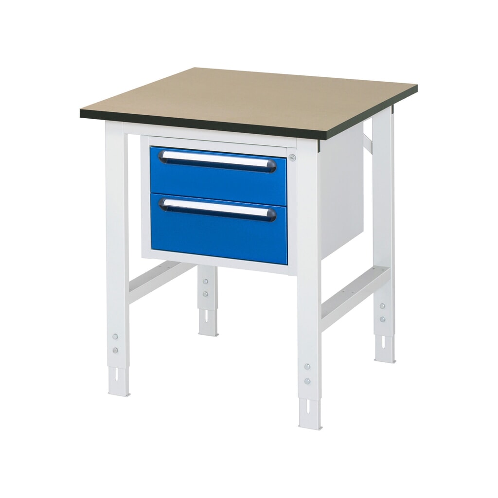 Produktabbildung: RAU höhenverstellbarer Werktisch Serie TOM, HxBxT 760-1.080 x 750 x 800 mm, 2 Schubladen, MDF Arbeitsplatte