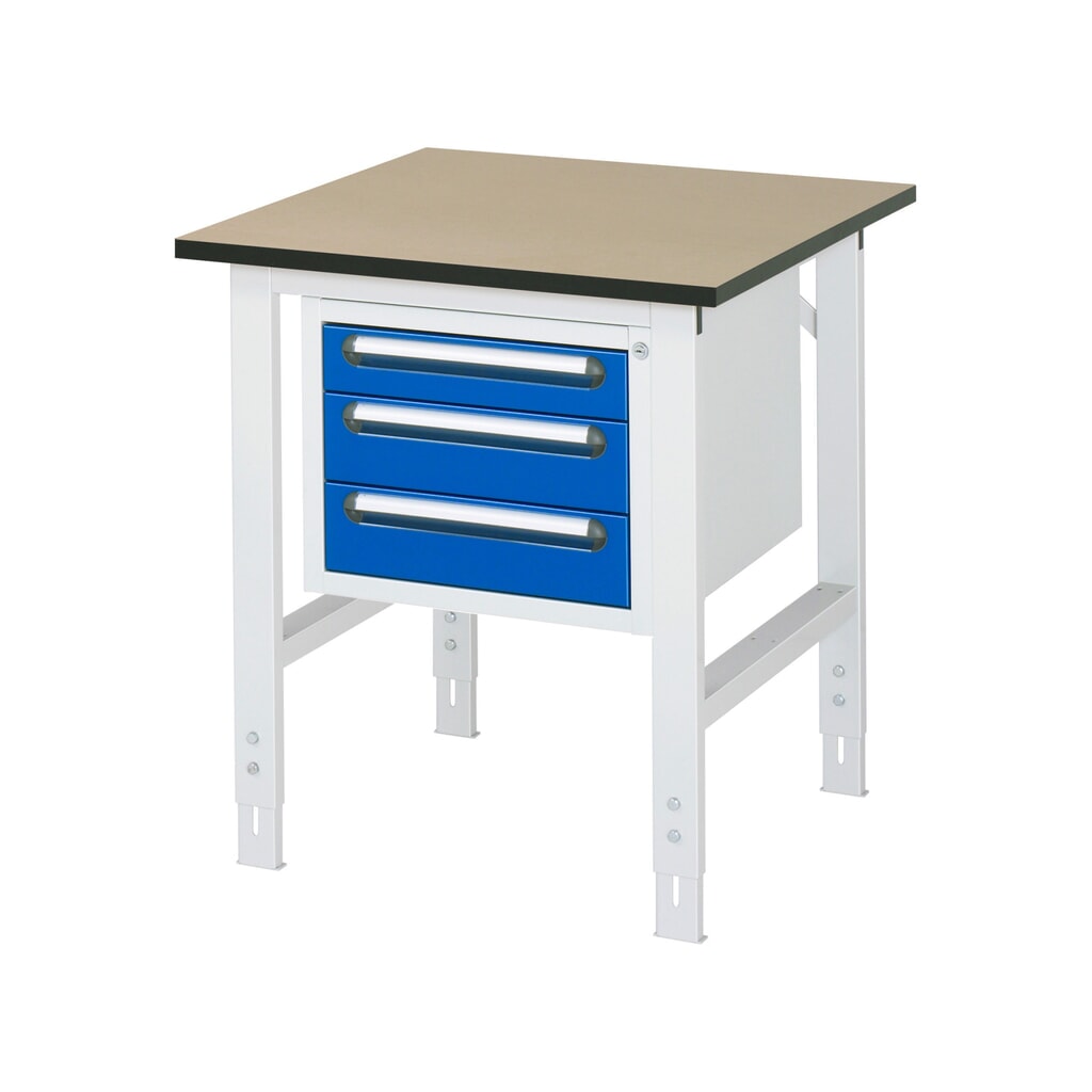 RAU höhenverstellbarer Werktisch Serie TOM, HxBxT 760-1.080 x 750 x 800 mm, 3 Schubladen, MDF Arbeitsplatte Produktabbildung: RAU höhenverstellbarer Werktisch Serie TOM, HxBxT 760-1.080 x 750 x 800 mm, 3 Schubladen, MDF Arbeitsplatte