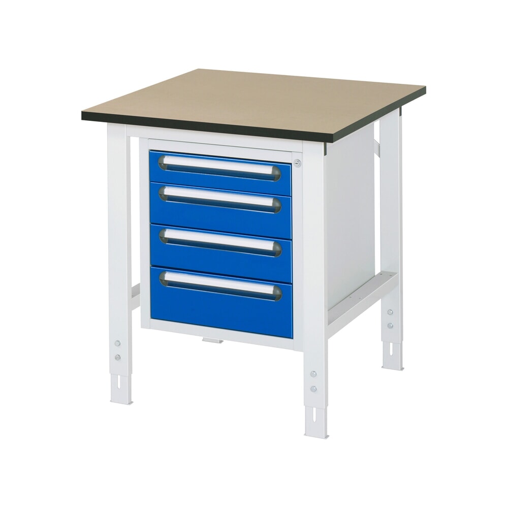 Produktabbildung: RAU höhenverstellbarer Werktisch Serie TOM, HxBxT 760-1.080 x 750 x 800 mm, 4 Schubladen, MDF Arbeitsplatte