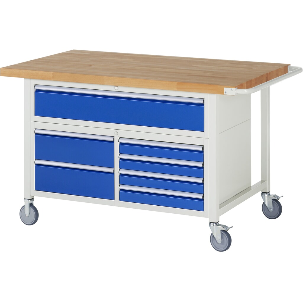 Produktabbildung: RAU mobile Werkbank Serie 8000, 1 Dreifach-Container, HxBxT 920 x 1.500 x 900 mm, 7 x 90%-Auszug-Schubladen