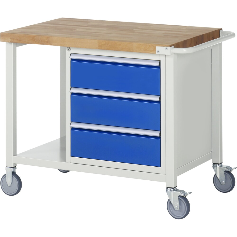 Produktabbildung Nr. 1: RAU mobile Werkbank Serie 8000, 1 Ablageboden, HxBxT 880-1.080 x 1.000 x 700 mm, 3 x 100%-Auszug-Schubladen, Breite 490 mm
