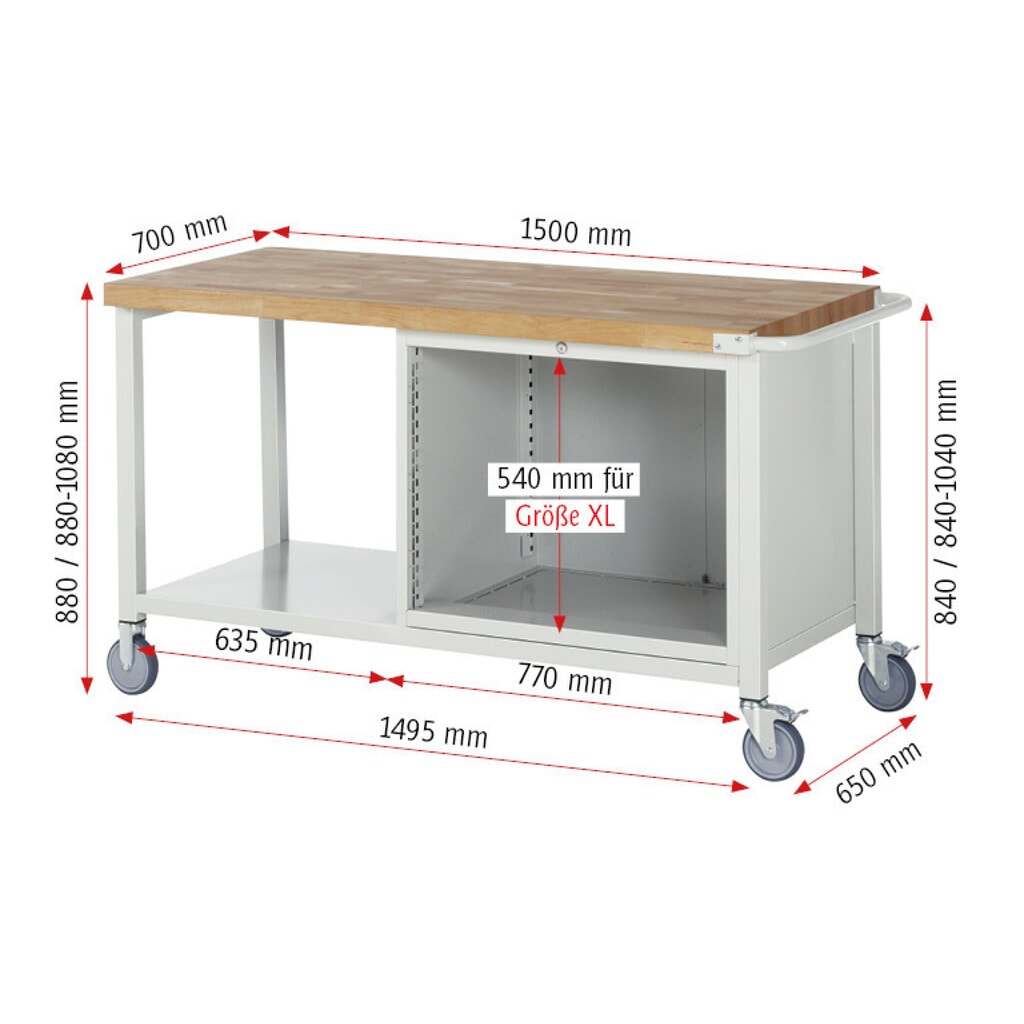 RAU mobile Werkbank Serie 8000, 1 Ablageboden, HxBxT 880-1.080 x 1.500 x 700 mm, 5 x 90%-Auszug-Schubladen, Breite 680 mm Produktabbildung Nr. 7: RAU mobile Werkbank Serie 8000, 1 Ablageboden, HxBxT 880-1.080 x 1.500 x 700 mm, 5 x 90%-Auszug-Schubladen, Breite 680 mm
