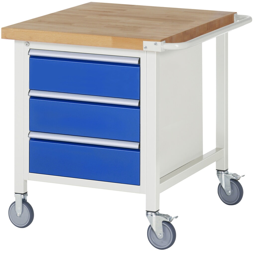 RAU mobile Werkbank Serie 8000, 1 Container, HxBxT 880 x 750 x 900 mm, 3 x 90%-Auszug-Schubladen, Breite 490 mm Produktabbildung: RAU mobile Werkbank Serie 8000, 1 Container, HxBxT 880 x 750 x 900 mm, 3 x 90%-Auszug-Schubladen, Breite 490 mm