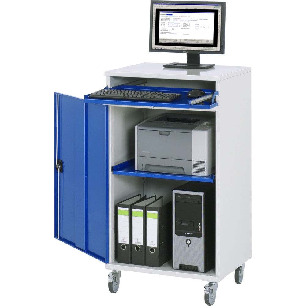 Produktabbildung: RAU mobiler Computer-Schrank, HxBxT 1.185 x 650 x 520 mm, mit 1 Flügeltür, Tastaturauszug
