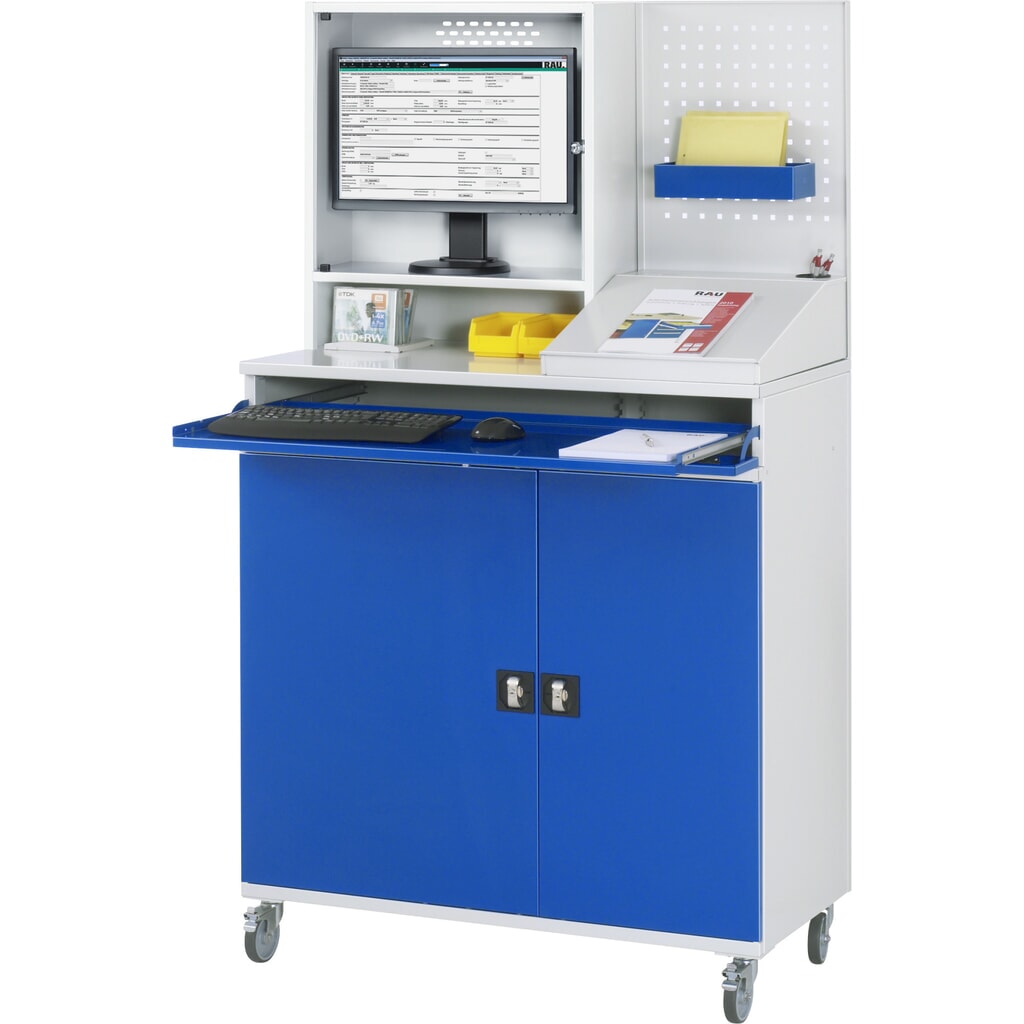 RAU mobiler Computer-Schrank, Monitorgehäuse, Tastaturauszug, Doppel-Flügeltür, Lochplattenrückwand, Schubladenanzahl x H x B: 1 x 80 x 1.020 mm Produktabbildung Nr. 3: RAU mobiler Computer-Schrank, Monitorgehäuse, Tastaturauszug, Doppel-Flügeltür, Lochplattenrückwand, Schubladenanzahl x H x B: 1 x 80 x 1.020 mm