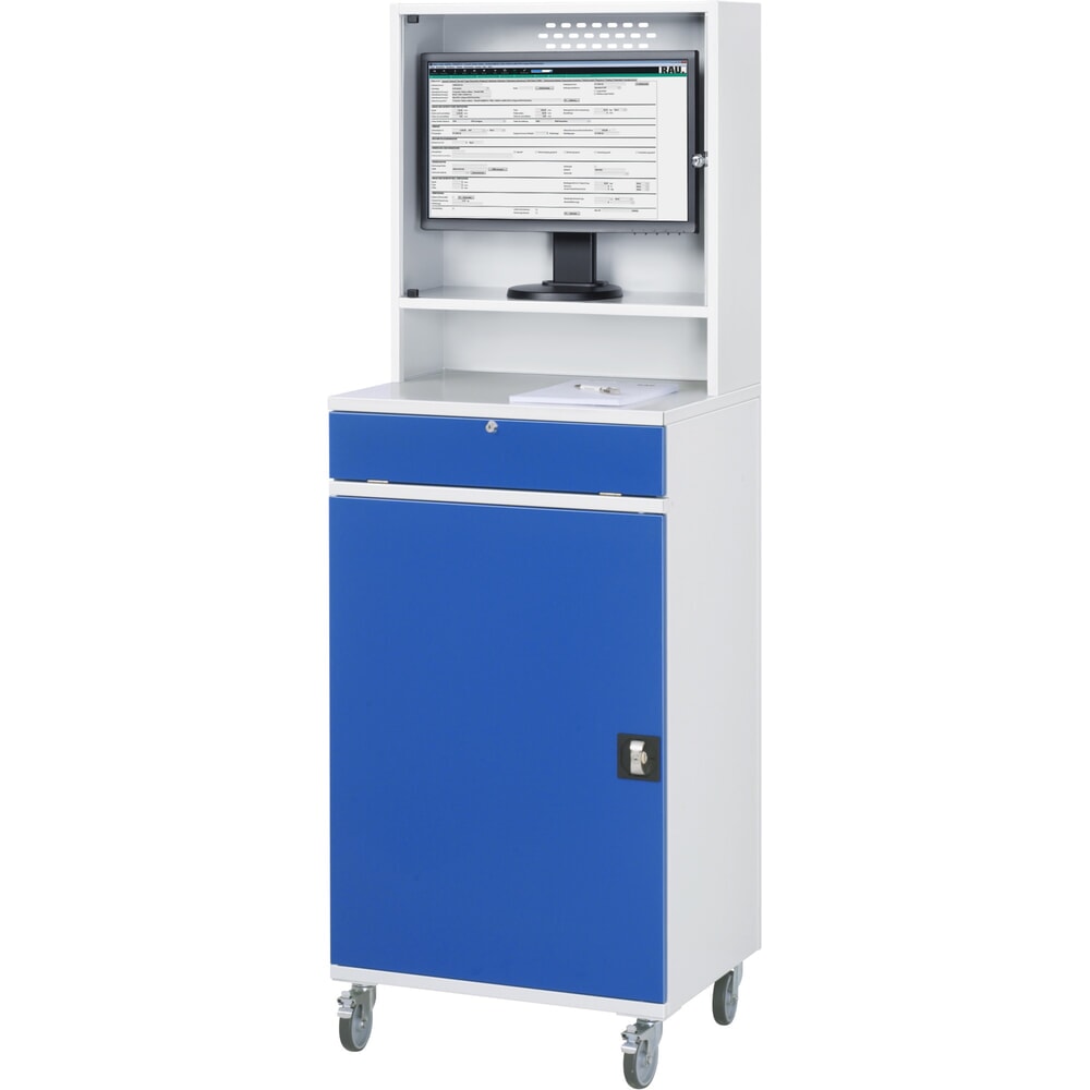 Produktabbildung Nr. 3: RAU mobiler Computer-Schrank, Monitorgehäuse, Tastaturauszug, Flügeltür, Schubladenanzahl x H x B: 2 x 80 x 570 mm