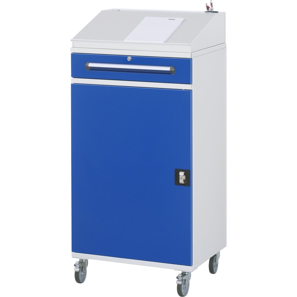 RAU mobiles Rollpult, HxBxT 1.235-1.345 x 650 x 520 mm, Schubladen 1 x 120 mm Produktabbildung Nr. 2: RAU mobiles Rollpult, HxBxT 1.235-1.345 x 650 x 520 mm, Schubladen 1 x 120 mm