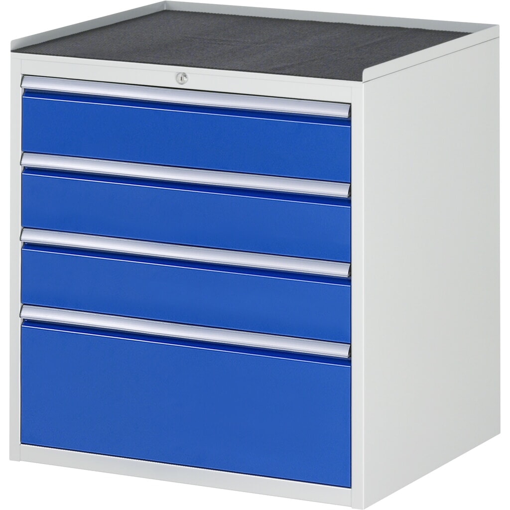 RAU Schubladenschrank Serie 7000, HxBxT 825 x 770 x 650 mm, 4 x 90%-Auszug-Schubladen 3 x 150, 1 x 270 mm, Arbeitsplatte Metall Produktabbildung: RAU Schubladenschrank Serie 7000, HxBxT 825 x 770 x 650 mm, 4 x 90%-Auszug-Schubladen 3 x 150, 1 x 270 mm, Arbeitsplatte Metall