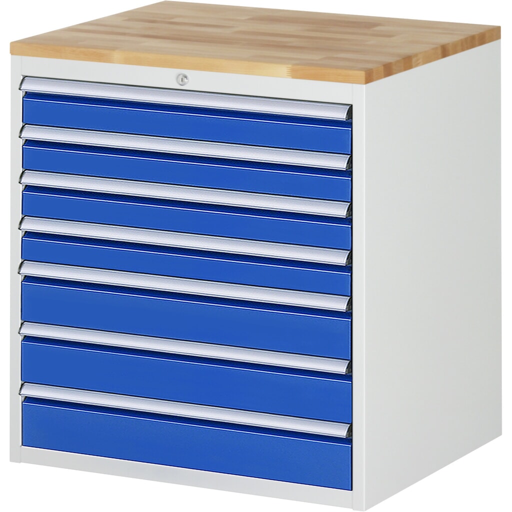 RAU Schubladenschrank Serie 7000, HxBxT 825 x 770 x 650 mm, 7 x 90%-Auszug-Schubladen 4 x 90, 3 x 120 mm, Arbeitsplatte Buche Produktabbildung: RAU Schubladenschrank Serie 7000, HxBxT 825 x 770 x 650 mm, 7 x 90%-Auszug-Schubladen 4 x 90, 3 x 120 mm, Arbeitsplatte Buche