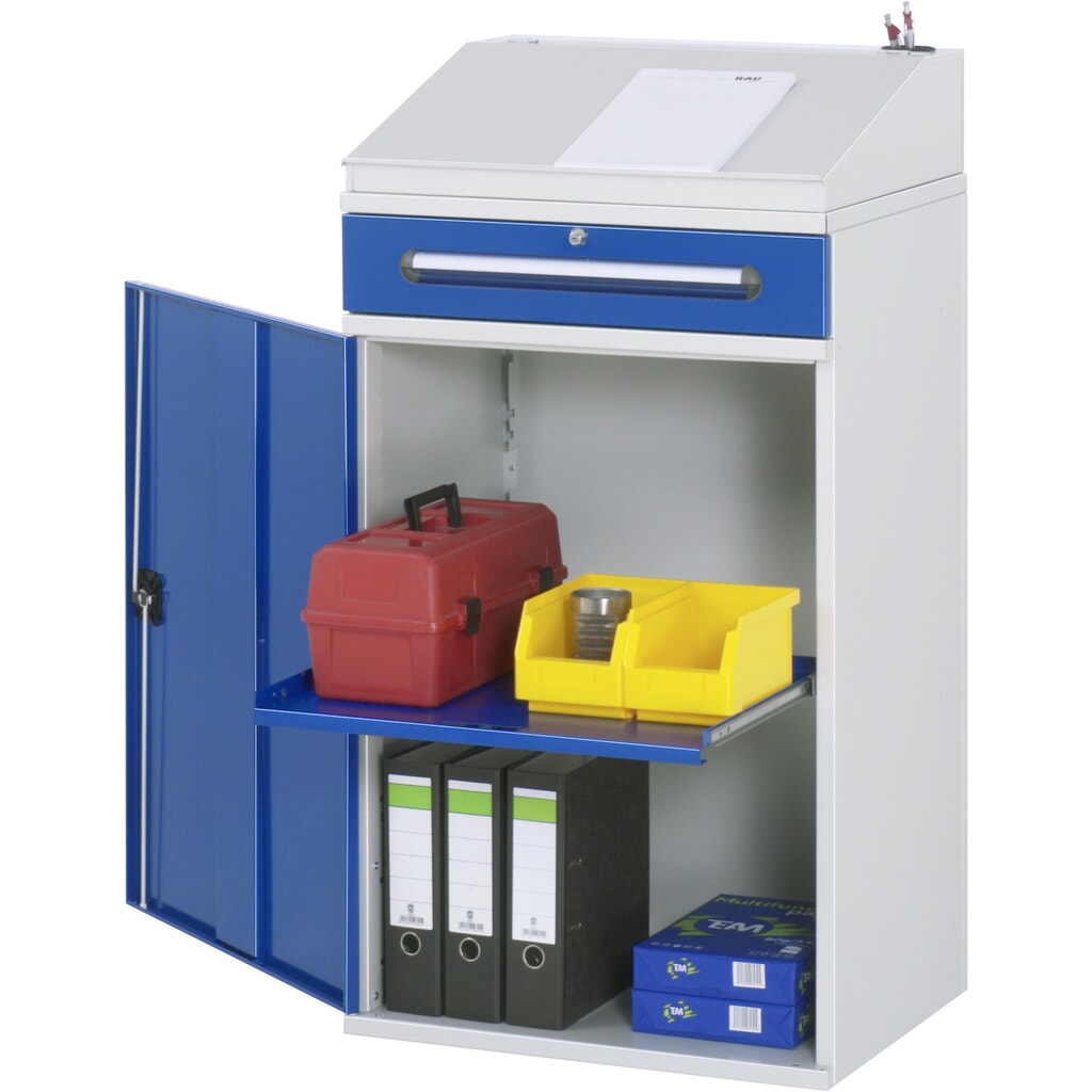 RAU Pultschrank, HxBxT 1.100-1.220 x 650 x 520 mm, Schubladen 1 x 120 mm Produktabbildung: RAU Pultschrank, HxBxT 1.100-1.220 x 650 x 520 mm, Schubladen 1 x 120 mm