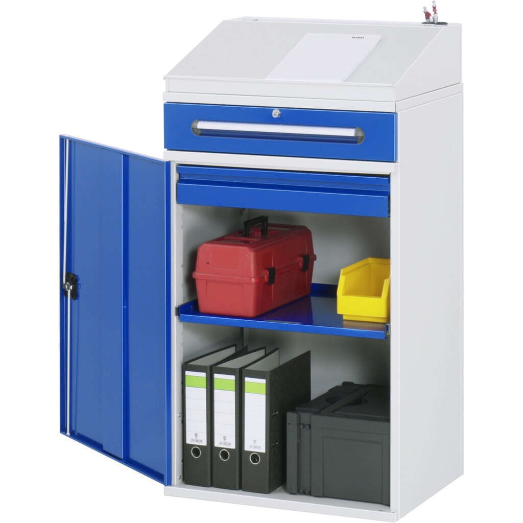 RAU Pultschrank, HxBxT 1.100-1.220 x 650 x 520 mm, Schubladen 1 x 80, 1 x 120 mm Produktabbildung: RAU Pultschrank, HxBxT 1.100-1.220 x 650 x 520 mm, Schubladen 1 x 80, 1 x 120 mm