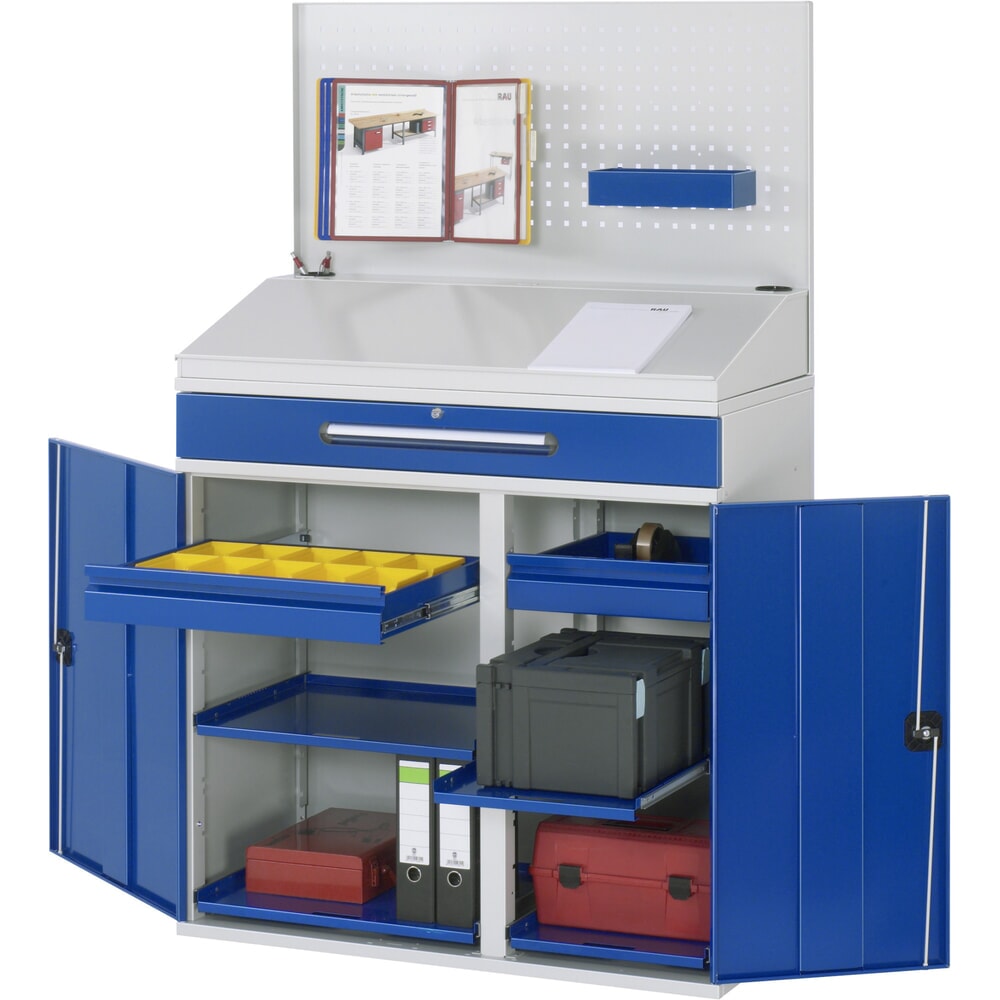 Produktabbildung: RAU Pultschrank, HxBxT 1.110-1.770 x 1.100 x 520 mm, Schubladen 2 x 80, 1 x 120 mm