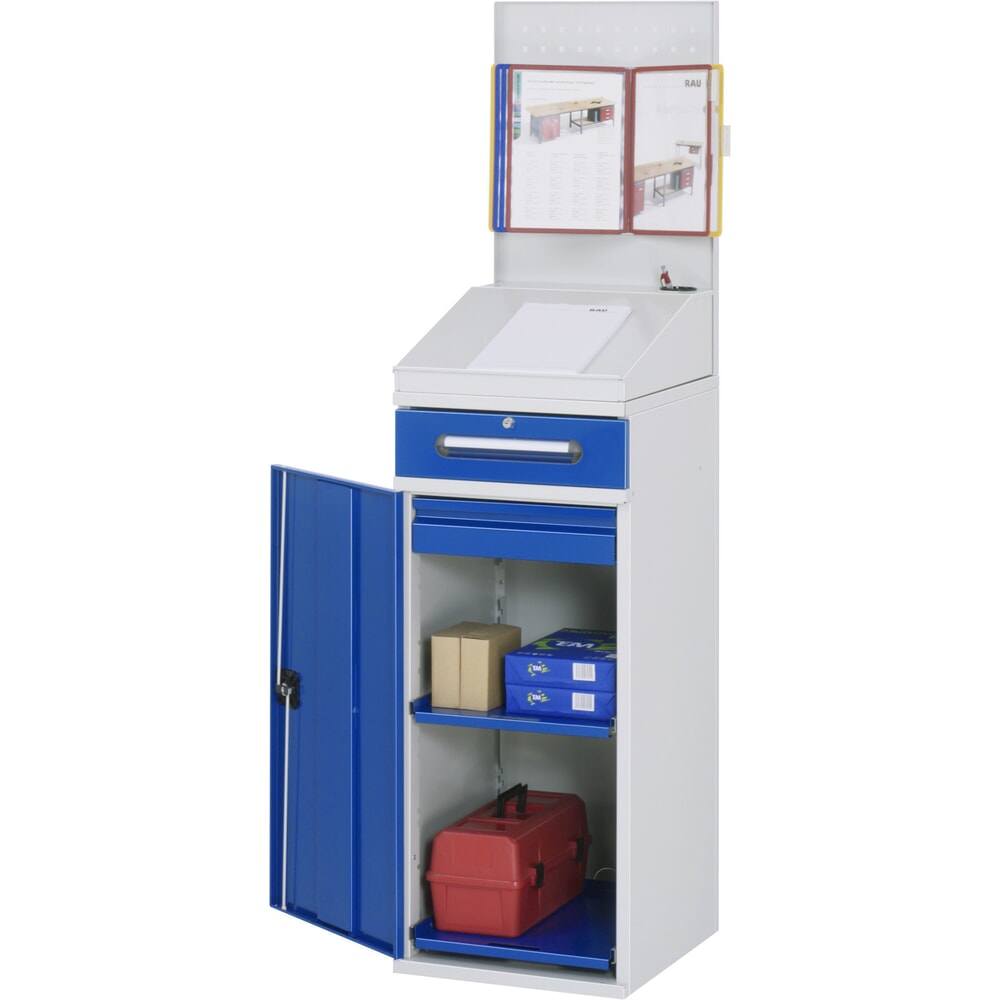 Produktabbildung: RAU Pultschrank, HxBxT 1.110-1.770 x 450 x 520 mm, Schubladen 1 x 80, 1 x 120 mm