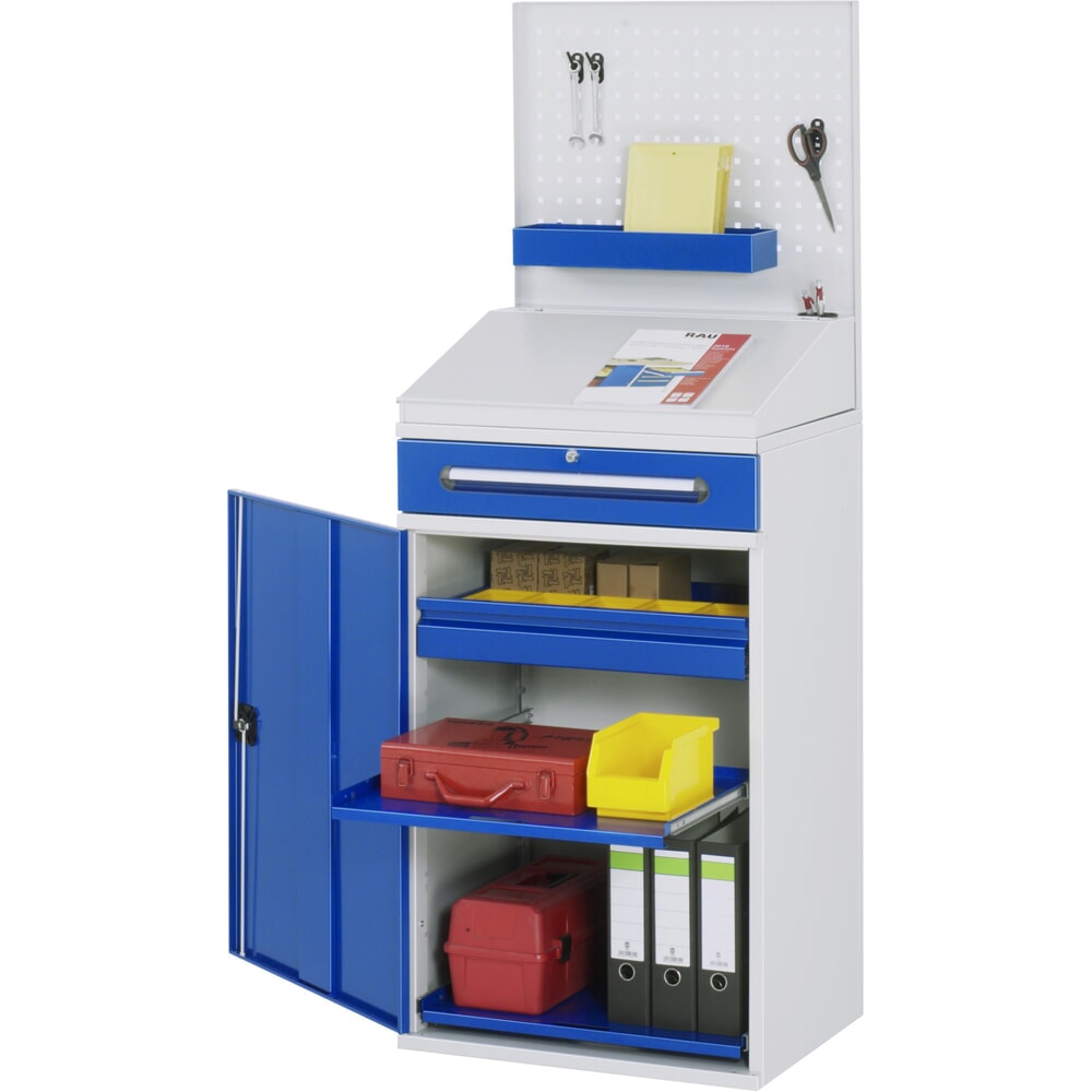 Produktabbildung: RAU Pultschrank, HxBxT 1.110-1.770 x 650 x 520 mm, Schubladen 1 x 80, 1 x 120 mm