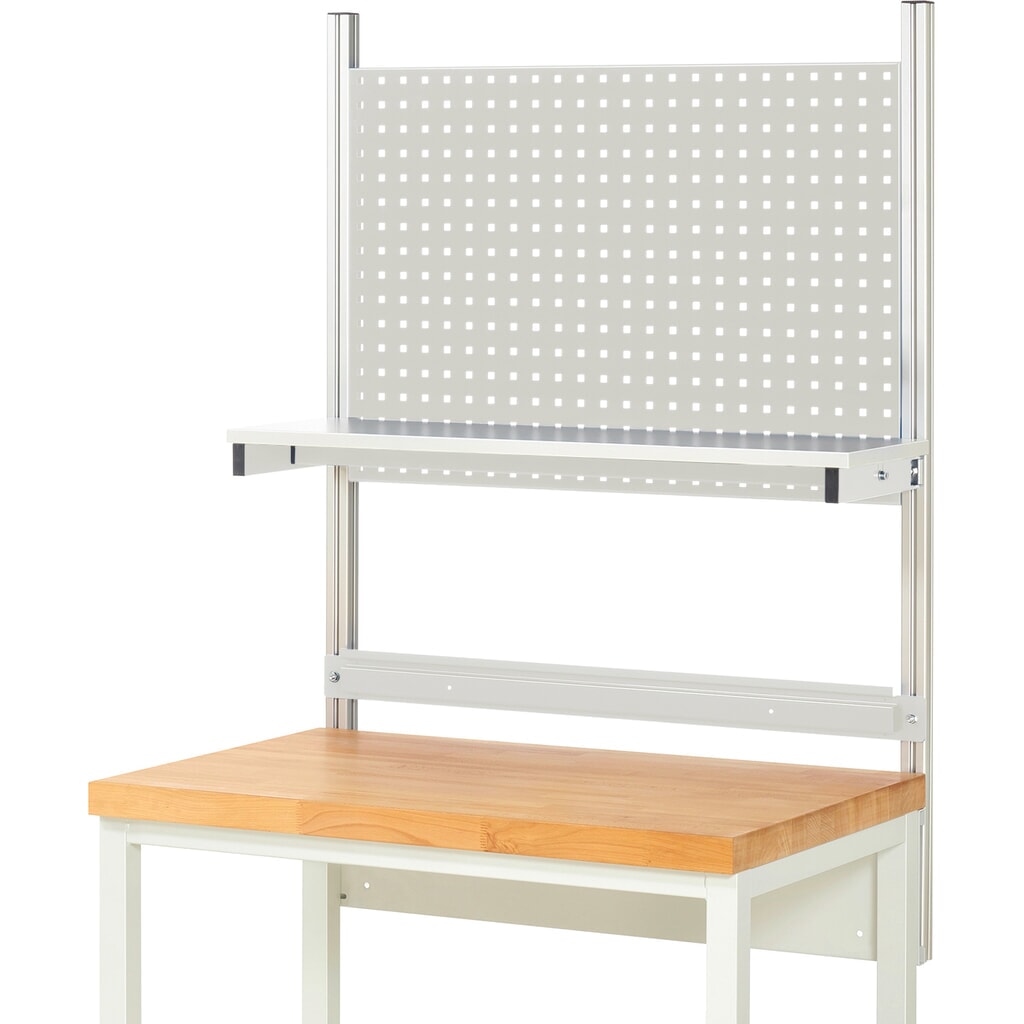 RAU Werkbank-Aufbau, HxBxT 1.130 x 1.000 x 350 mm, mit 1 Etagenboard melaminharzbeschichtete Platte und 1 Halteschiene, Komplettset 01 für Produktbreite 1.000 mm Produktabbildung Nr. 2: RAU Werkbank-Aufbau, HxBxT 1.130 x 1.000 x 350 mm, mit 1 Etagenboard melaminharzbeschichtete Platte und 1 Halteschiene, Komplettset 01 für Produktbreite 1.000 mm