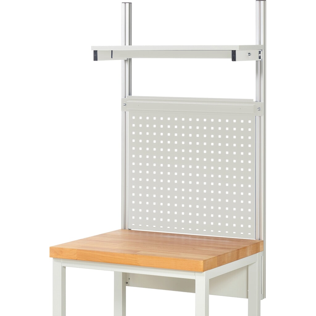 Produktabbildung Nr. 2: RAU Werkbank-Aufbau, HxBxT 1.130 x 750 x 350 mm, mit 1 Etagenboard melaminharzbeschichtete Platte und 1 Halteschiene, Komplettset 01 für Produktbreite 750 mm
