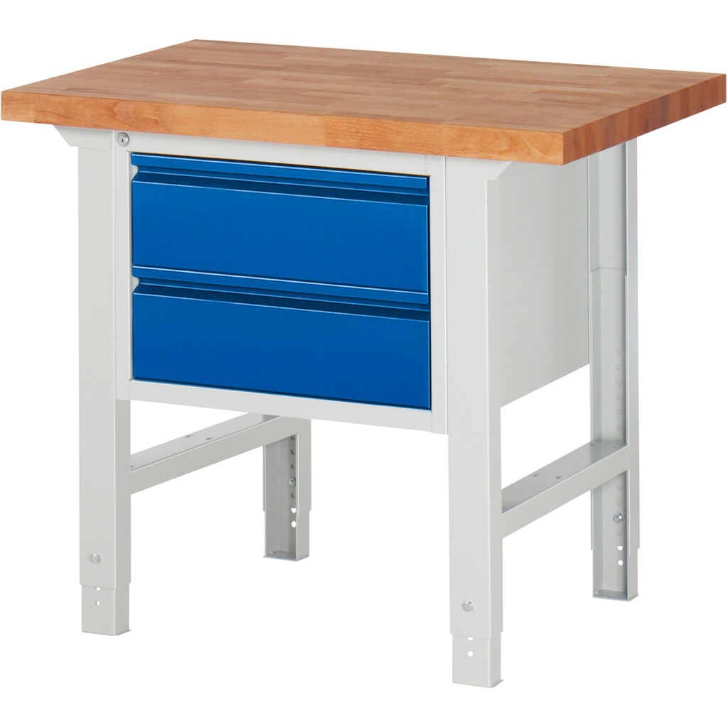 Produktabbildung: RAU Werkbank Serie 7000, 1 Container, HxBxT 790-1.140 x 1.000 x 700 mm, 2 x 90%-Auszug-Schubladen 2 x 180 mm