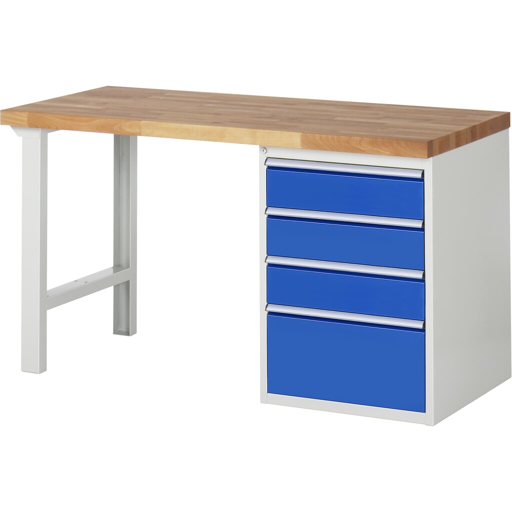 Produktabbildung: RAU Werkbank Serie 7000, 1 Container, HxBxT 890 x 1.500 x 700 mm, 4 x 90%-Auszug-Schubladen 3 x 150, 1 x 270 mm, Schubladen-TK 100 kg