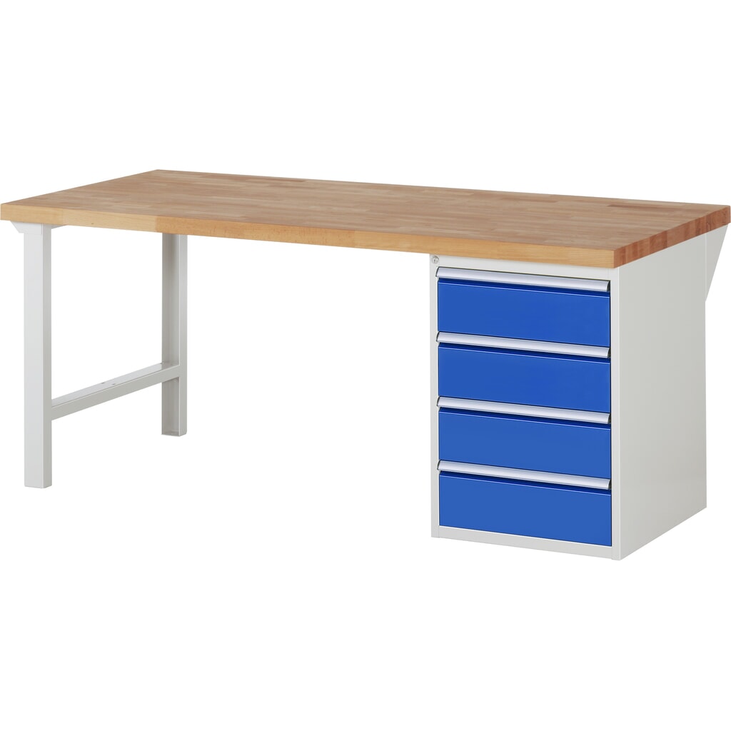 RAU Werkbank Serie 7000, 1 Container, HxBxT 890 x 2.000 x 900 mm, 4 x 90%-Auszug-Schubladen 4 x 180 mm, Schubladen-TK 100 kg Produktabbildung: RAU Werkbank Serie 7000, 1 Container, HxBxT 890 x 2.000 x 900 mm, 4 x 90%-Auszug-Schubladen 4 x 180 mm, Schubladen-TK 100 kg