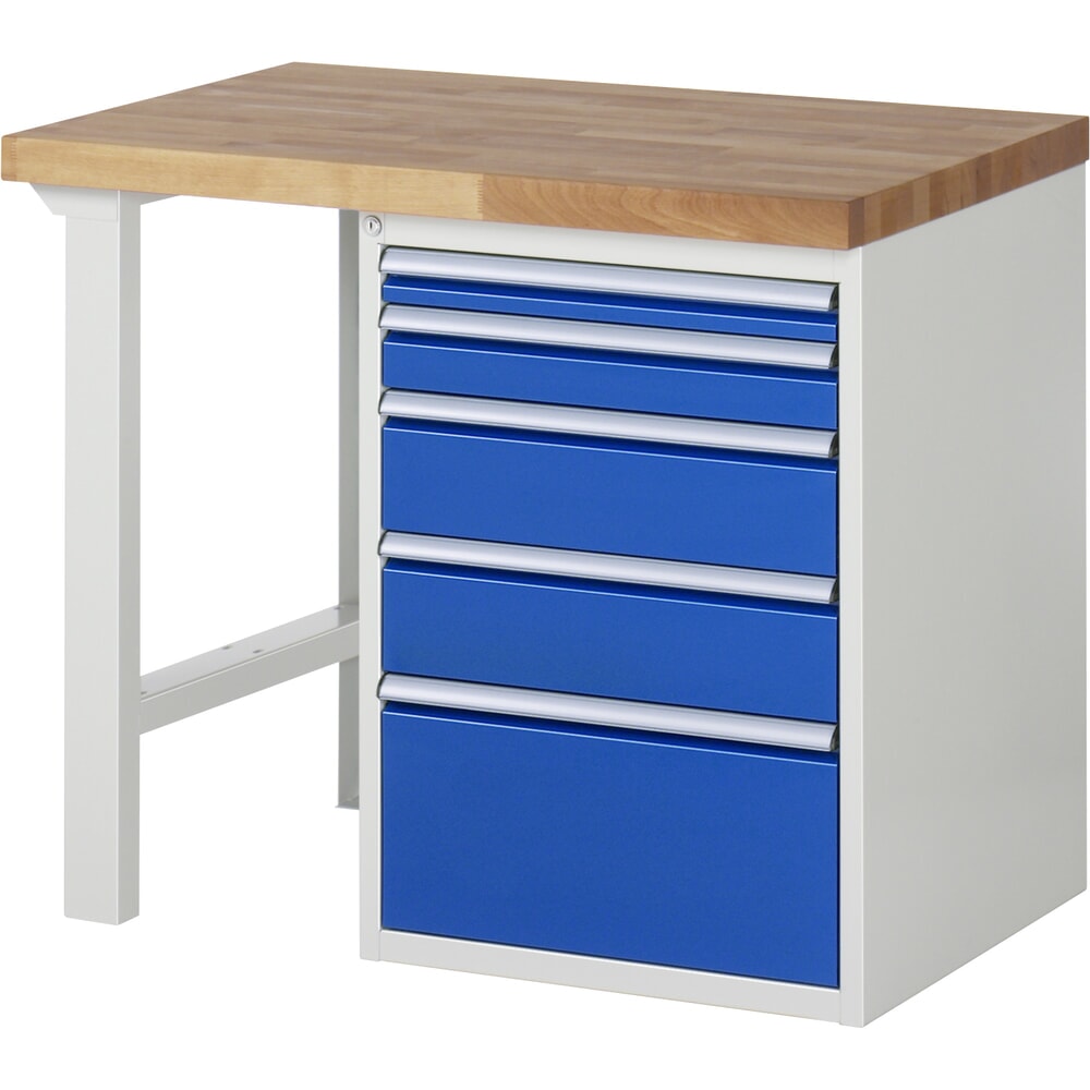 Produktabbildung Nr. 1: RAU Werkbank Serie 7000, 1 Container, HxBxT 840 x 1.000 x 700 mm, 5 x 90%-Auszug-Schubladen 1 x 60, 1 x 90, 2 x 150, 1 x 270 mm, Schubladen-TK 100 kg