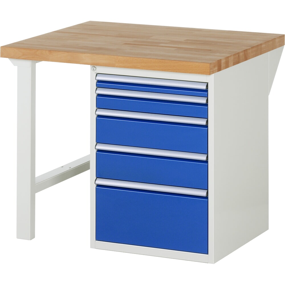 Produktabbildung Nr. 1: RAU Werkbank Serie 7000, 1 Container, HxBxT 840 x 1.000 x 900 mm, 5 x 90%-Auszug-Schubladen 1 x 60, 1 x 90, 2 x 150, 1 x 270 mm, Schubladen-TK 100 kg
