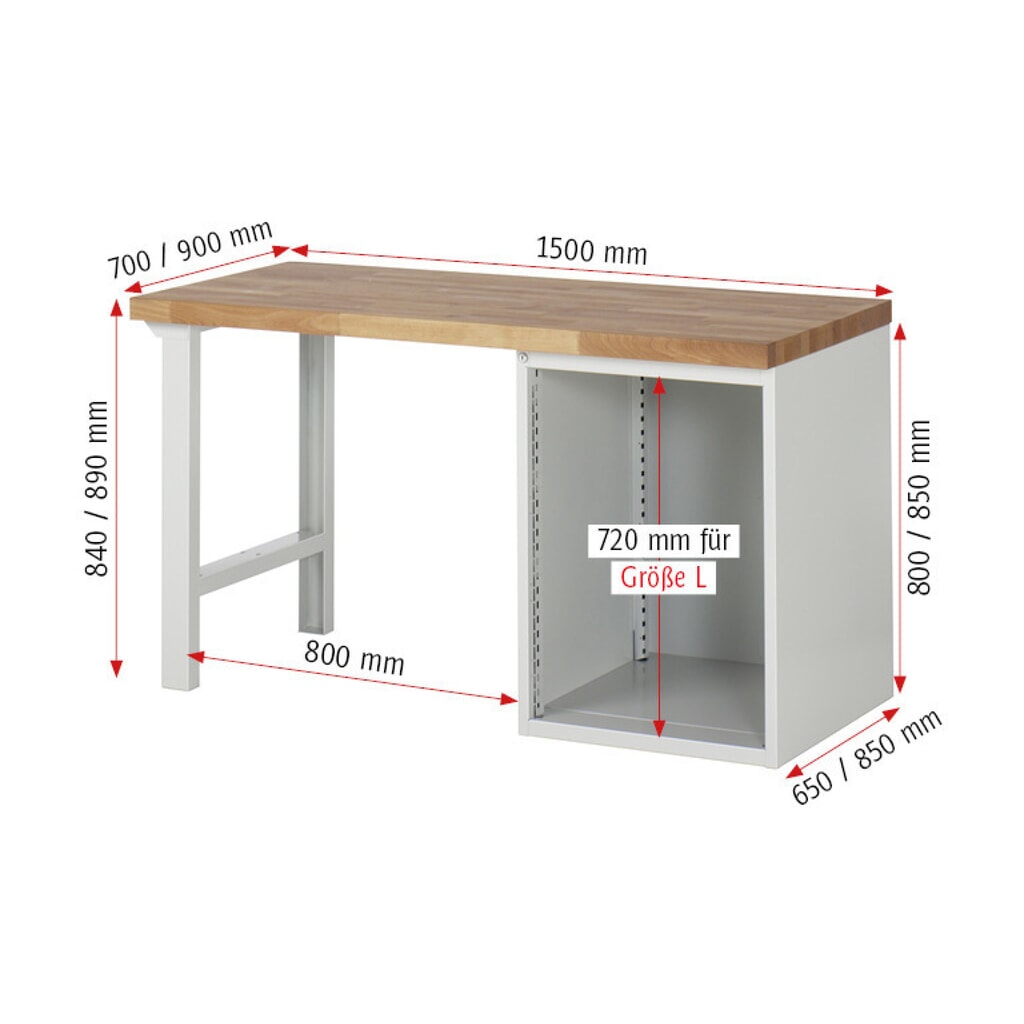 Produktabbildung Nr. 7: RAU Werkbank Serie 7000, 1 Container, HxBxT 840 x 1.500 x 900 mm, 7 x 100%-Auszug-Schubladen, Schubladen-TK 100 kg