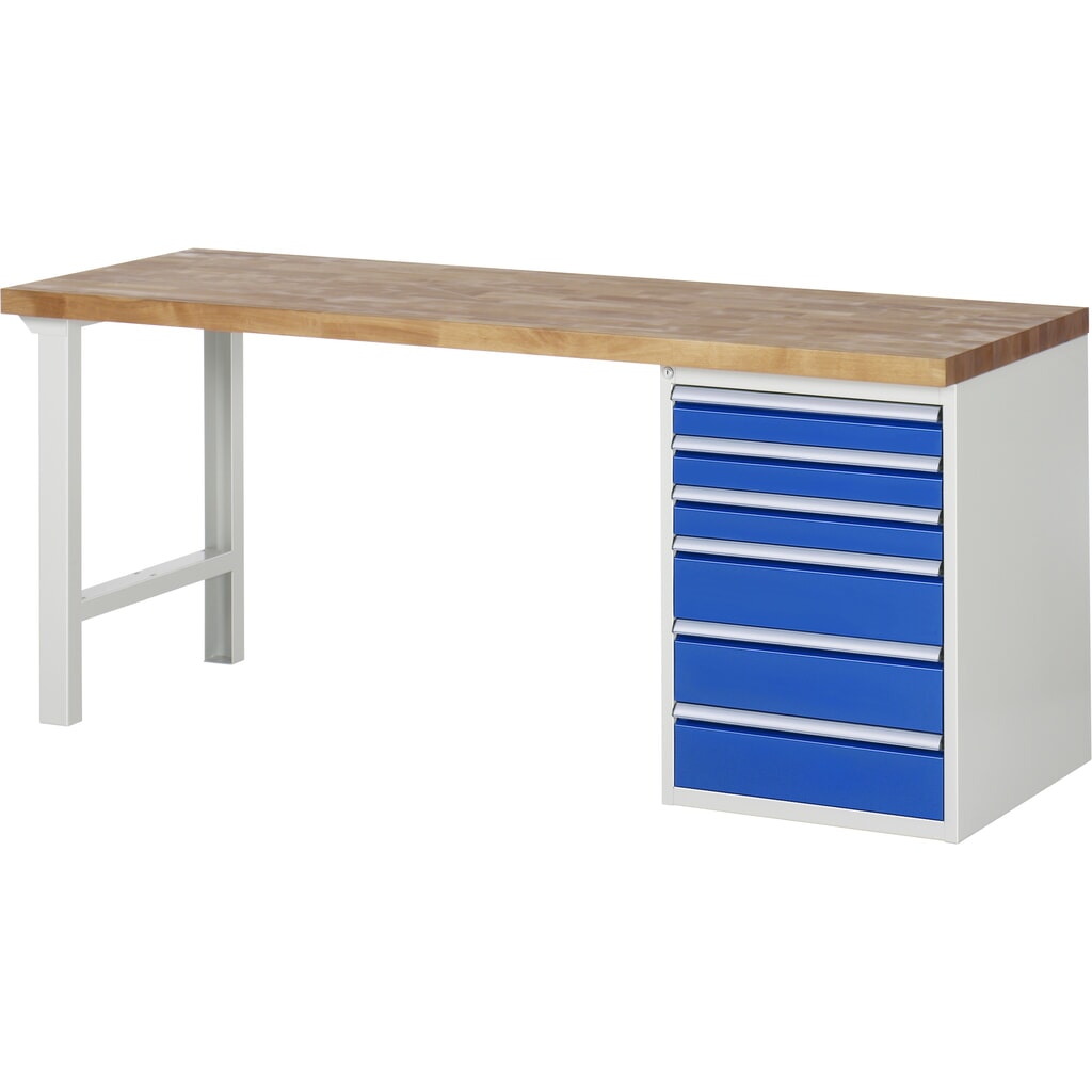 RAU Werkbank Serie 7000, 1 Container, HxBxT 890 x 2.000 x 700 mm, 6 x 90%-Auszug-Schubladen 3 x 90, 3 x 150 mm, Schubladen-TK 100 kg Produktabbildung: RAU Werkbank Serie 7000, 1 Container, HxBxT 890 x 2.000 x 700 mm, 6 x 90%-Auszug-Schubladen 3 x 90, 3 x 150 mm, Schubladen-TK 100 kg