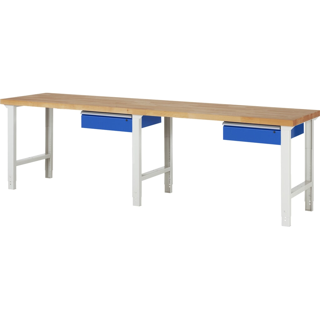 RAU Werkbank Serie 7000, HxBxT 790-1.140 x 3.000 x 700 mm, 2 Schubladen, ErgoScript Produktabbildung: RAU Werkbank Serie 7000, HxBxT 790-1.140 x 3.000 x 700 mm, 2 Schubladen, ErgoScript