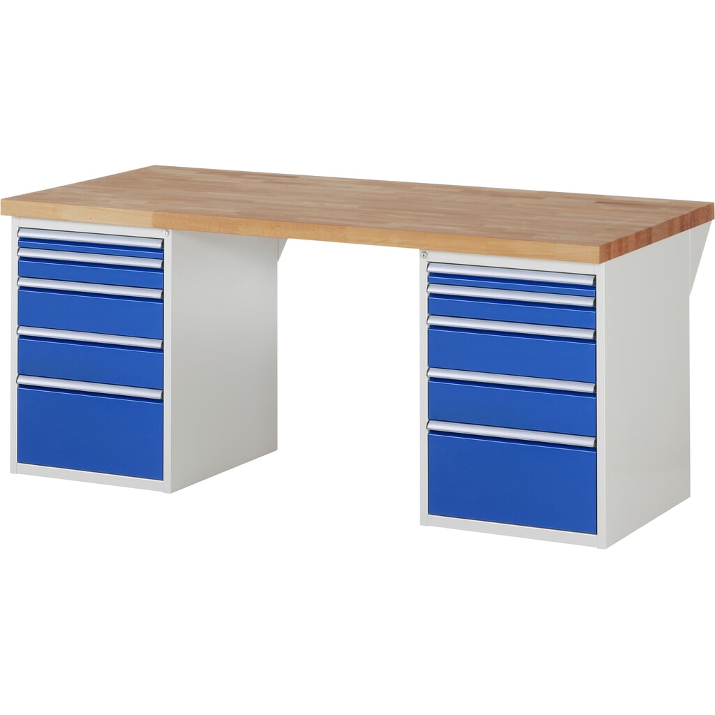 RAU Werkbank Serie 7000, 2 Container, HxBxT 890 x 2.000 x 900 mm, 10 x 90%-Auszug-Schubladen 2 x 60, 2 x 90, 4 x 150, 2 x 270 mm Produktabbildung: RAU Werkbank Serie 7000, 2 Container, HxBxT 890 x 2.000 x 900 mm, 10 x 90%-Auszug-Schubladen 2 x 60, 2 x 90, 4 x 150, 2 x 270 mm