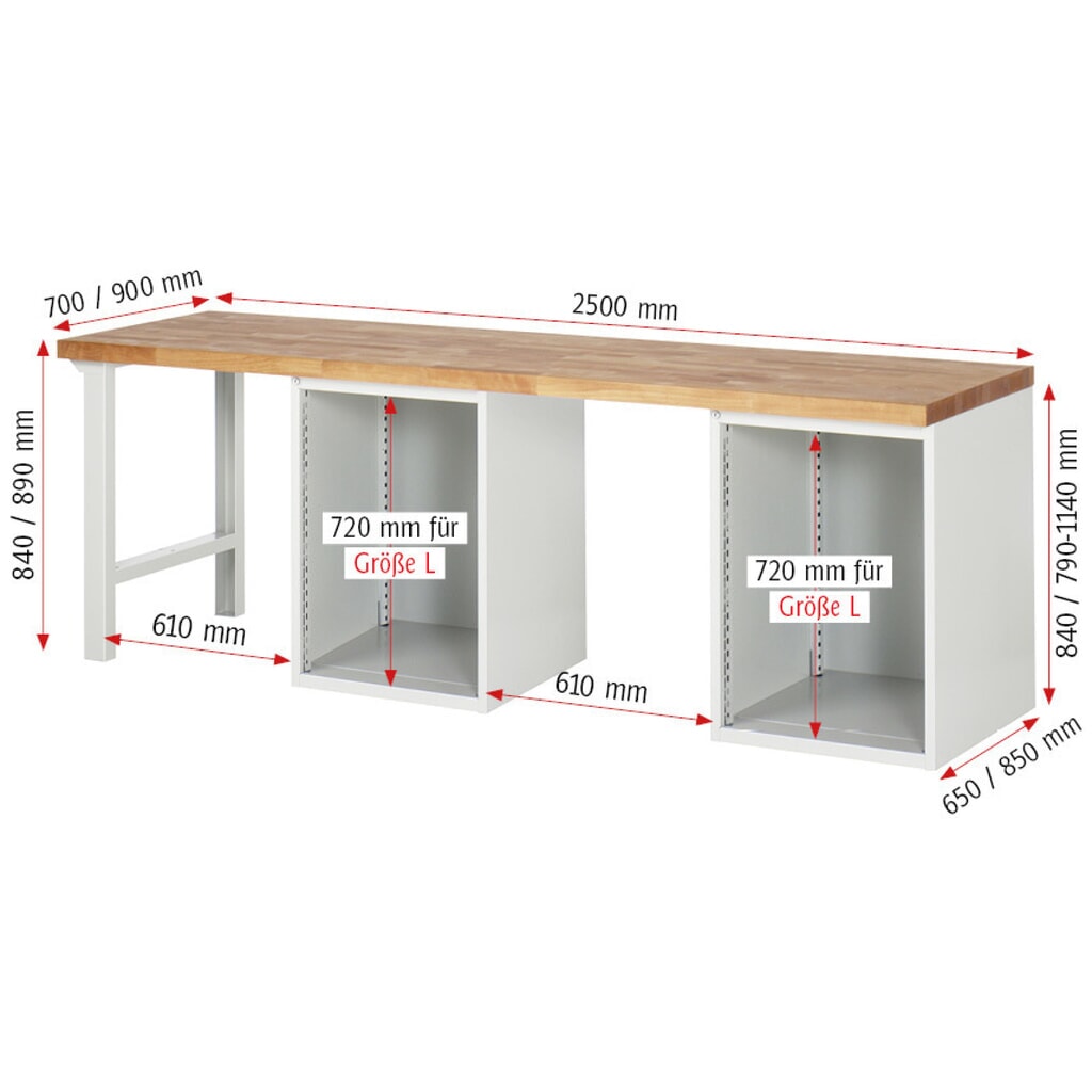 RAU Werkbank Serie 7000, 2 Container, HxBxT 890 x 2.500 x 700 mm, 16 x 90%-Auszug-Schubladen Produktabbildung Nr. 6: RAU Werkbank Serie 7000, 2 Container, HxBxT 890 x 2.500 x 700 mm, 16 x 90%-Auszug-Schubladen