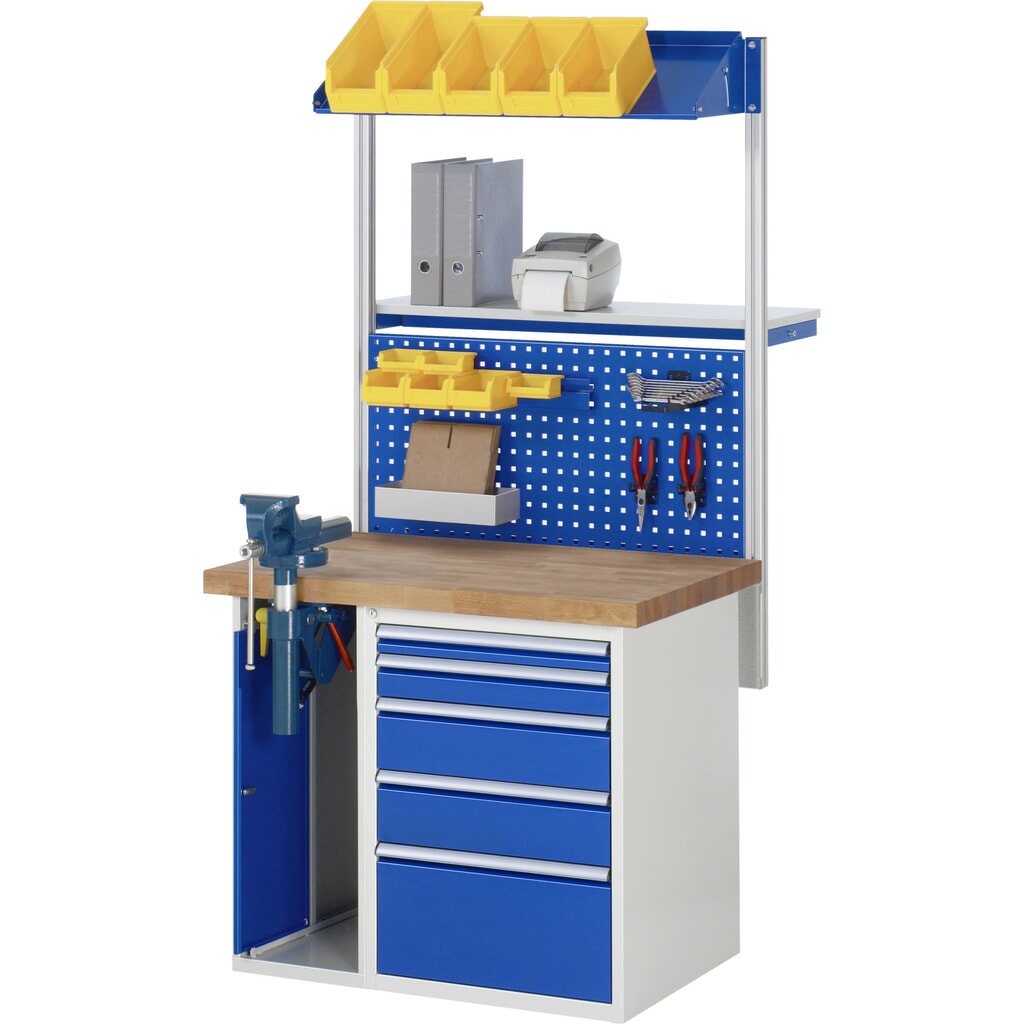 Produktabbildung Nr. 6: RAU Werkbank Serie 7000, 2 Container, HxBxT 840 x 1.000 x 700 mm, 4 x 90%-Auszug-Schubladen 3 x 150 mm, 1 x 270 mm, Schubladen-TK 100 kg