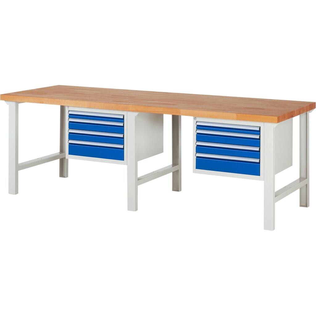RAU Werkbank Serie 7000, 2 Unterbau-Container, Gestellfüsse, 8 Schubladen, HxT 840 x 900 mm Produktabbildung: RAU Werkbank Serie 7000, 2 Unterbau-Container, Gestellfüsse, 8 Schubladen, HxT 840 x 900 mm